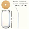 1pc, Glass Cups, 17.8oz/550ml Glass Cups With Lids And Straws, Mason Jar Drinking Glasses, Ice Coffee Cup, Glass Cups With Bamboo Lids, Cute Cups, Beer, Reusable Straws And Straw Cleaner For Restaurant/ Hotel.