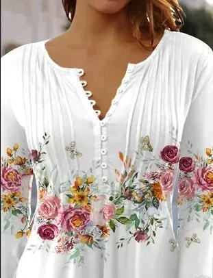 V-neck%20Printed%20Button%20Waist%20Cropped%20Top%20T-shirt%20Women%20Shirt%20Casual%20Loose%20Long-sleeved%20Shirt%20Elegant%20Printed%20Temperament%20Tops%20-%20Image%202