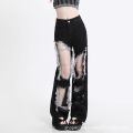 Small man black ruined ripped straight leg jeans women 2024 new hot girl high waist thin wide-leg pants.