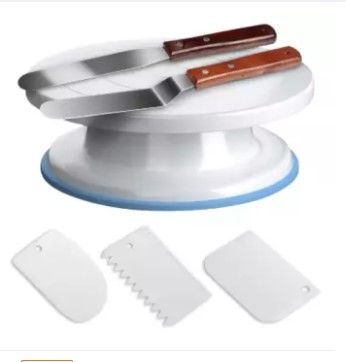 6%20Combo%20Cake%20Decorating%20Turntable%20Rotating%20Cake%20Stand%20Cake%20Plate%20with%203%20Scraper%20and%20%20Stainless%20Steel%20Palette%20Knife%208"%202%20pieces%20for%20Cake%20Decorating,%20Baking,%20Pastries%20and%20Icing%20Patterns,%2028x7%20cm,%20White%20-%20Image%202