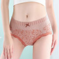 High Elastic Underwear Women's High Waist Lace Comfortable Breathable Bow Cotton Briefs. 
