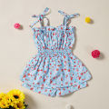 Children Girl Playsuit, Sleeveless Tie Up Sling Straps Floral Printed Elastic Waist One Piece Jumpsuit. 
