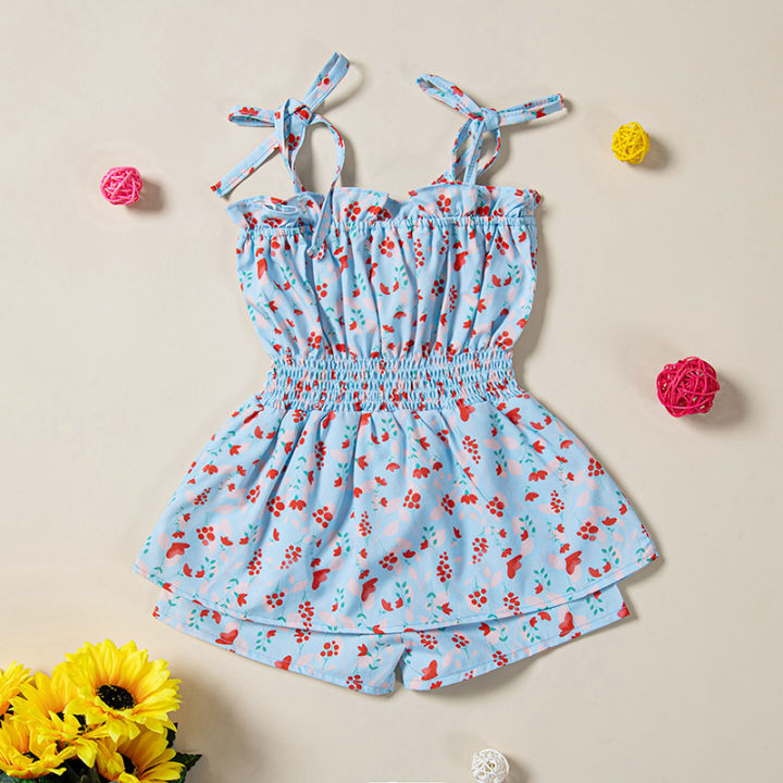 Children%20Girl%20Playsuit,%20Sleeveless%20Tie%20Up%20Sling%20Straps%20Floral%20Printed%20Elastic%20Waist%20One%20Piece%20Jumpsuit%20-%20Image%204