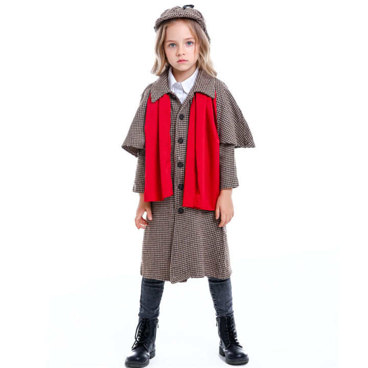 GC Kids Detective Cosplay Costume Houndstooth Movie Character Role Play Costume For Halloween Birthday Theme Party