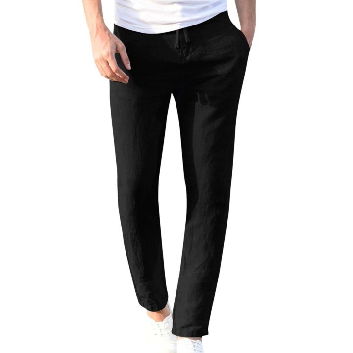 Feitong%20Fashion%20Cotton%20Linen%20Pants%20Men%20Casual%20Work%20Solid%20White%20Elastic%20Waist%20Streetwear%20Long%20Pants%20Trousers%20-%20Image%202