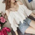 Off-Neck Sling Shirt Ruffled off-Shoulder Top Trendy Loose2023Summer New Women's Korean Style Slimming. 