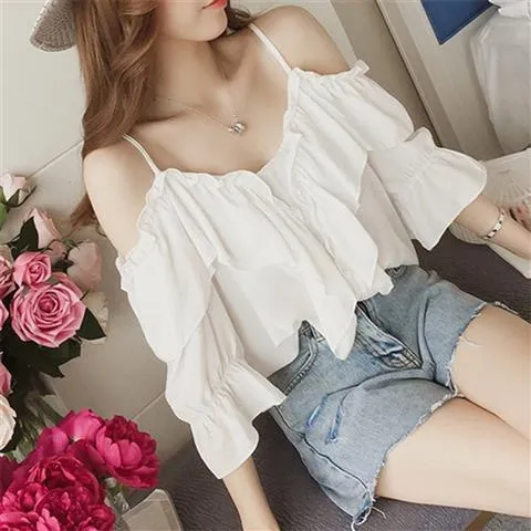 Off-Neck%20Sling%20Shirt%20Ruffled%20off-Shoulder%20Top%20Trendy%20Loose2023Summer%20New%20Women's%20Korean%20Style%20Slimming%20-%20Image%208