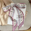 Retro French Bow Tie Hair Oil Painting Silk Scarf Hair Band Female Tie Scarf Long Ribbon Korean Style All-Match Spring and Autumn. 