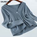 OUSLEE 2021 Cardigan Sweater Women Spring Long Sleeve Short Sweaters Female Ribbed Knitted Jumper Tops Femme Casual Soft Outwear. 