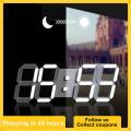 Digital Wall Clock 3D LED Display Alarm Clocks Kitchen Office Table Desktop Wall Watch Modern Design 24 Or 12 Hour Display Mute.