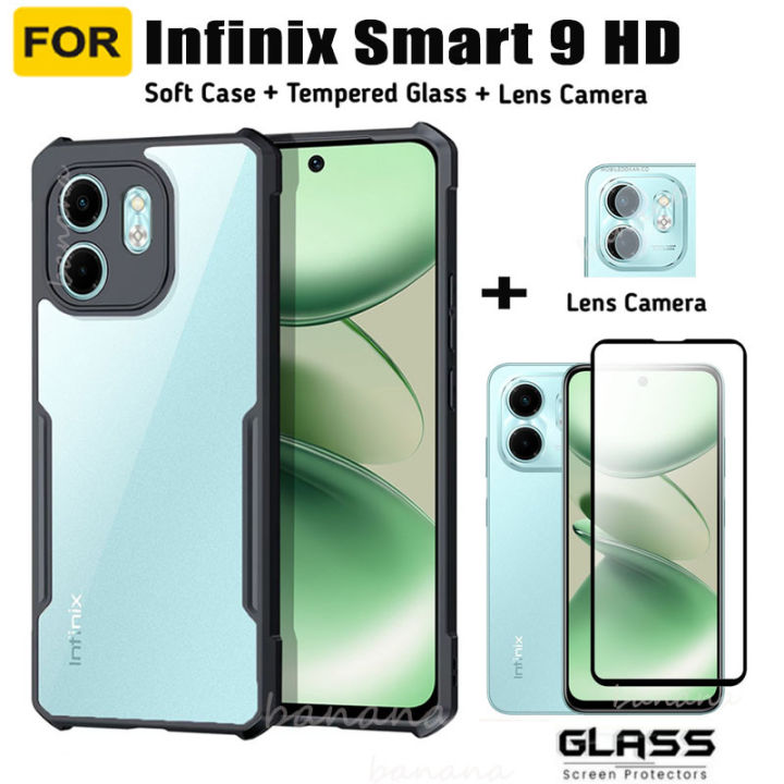 For Infinix Smart 9 HD Acrylic Phone Case Infinix Smart 9 Tempered Glass Screen Protector and lens Film