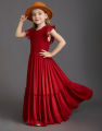 GC Girls Short Sleeve Lace Applique Dresses Casual Zipper Solid Color Long Skirts Summer Maxi Dress For Ceremony.