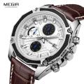 MEGIR quartz male watches Leather watches racing men Students game Run Chronograph Watch male glow hands for Man G. 