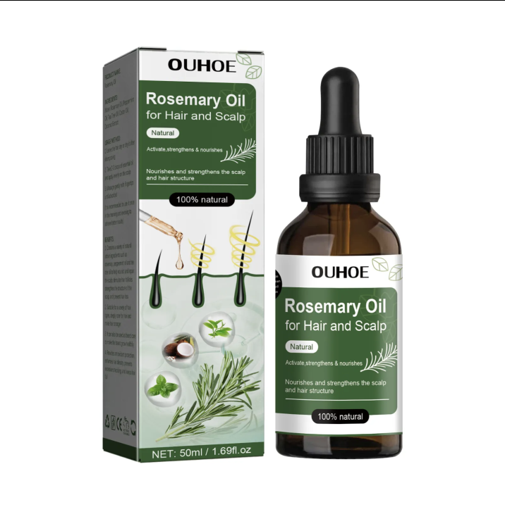OUHOE Rosemary + Peppermint + Tea Tree Essential Hair Oil 50ML for Hair & Scalp Repair, Moisturizes & Strengthens the Scalp and Hair Structure