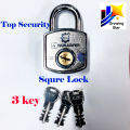 4 Square Padlock with Double Locking Mechanism [1 Lock and 3 Keys], Dimension: 10.2 x 6.4 x 2.5 Cm, Weight: 470gm, Type: KeyLock, Iron Shackle, Rustproof, Sturdy and Durable Door Lock. 