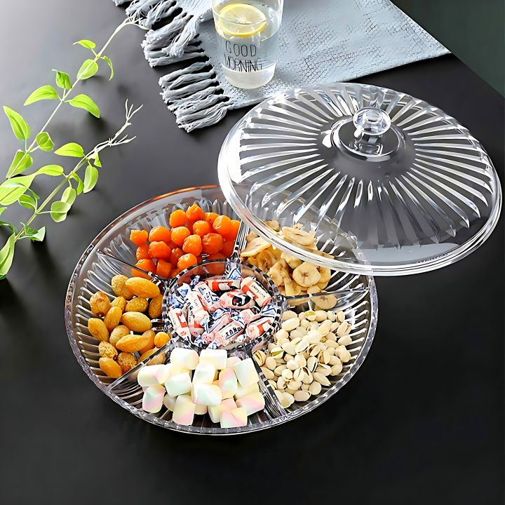 Crystal Plastic Clear Round Spice And Serving Tray With Lid