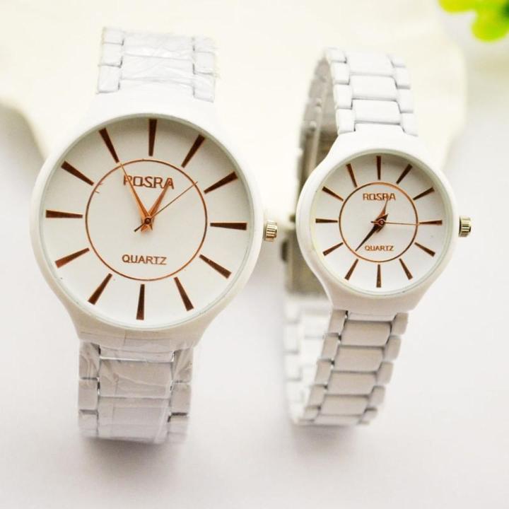Couple Ceramic Round Steeliness Steel Best Watch For Men's And WomanWhite