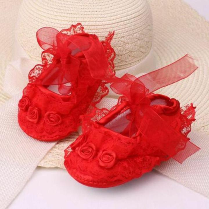 Baby Girls Crib Shoes Toddler Birthday Party Home Prewalker Soft Non-Slip Crib Girls Shoes(6 to 12 month)