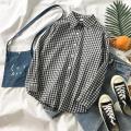 Black and White Plaid Shirt Female Spring and Autumn Fashion Thin Student Loose Long Sleeve Hong Kong Style Retro Design Sense All-Matching Shirt. 