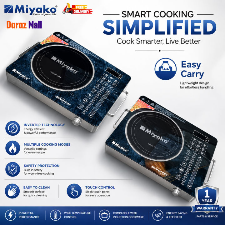 Miyako TC-IND67 Induction Cooker 2200W | Sensor Touch | 9 Cooking Menus | Smokeless Energy Saving