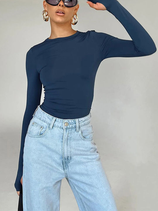 Fashion%20Women%20T-shirt%20Long%20Sleeve%20Crew%20Neck%20Solid%20Slim%20Fit%20Ladies%20Crop%20Top%20with%20Thumb%20Holes%20for%20Daily%20Streetwear%20Summer%20Camis%20-%20Image%206