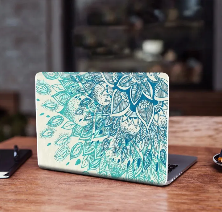 Laptop Bottom Sticker Beautiful White Design Art Removeable Laptop Sticker for Back Side ...