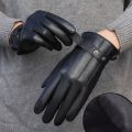 Business Gloves Men Winter PU Leather Touch Screen Plus Velvet Keep Warm Windproof Driving Autumn Male Black Gloves. 