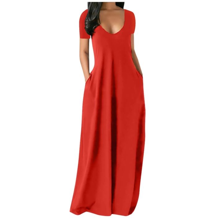 Women%E2%80%99s%20Cotton%20Soft%20Maxi%20Dress%20with%20Pockets%20%E2%80%93%20Short%20Sleeve%20V-Neck%20Style%20-%20Image%205
