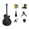 BK-100B New Black Acoustic Guitar Bundle with Gig Bag, Picks, Strap, Capo, Strap Lock, and Pick Holder.