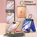for Motorola Razr 50 Ultra Case Razr+ 2024 Razr Plus, with Built-in Screen Protector & Magnetic Hinge, Transparent Plating Luxury Clear Shockproof Protection and Ring Kickstand. 