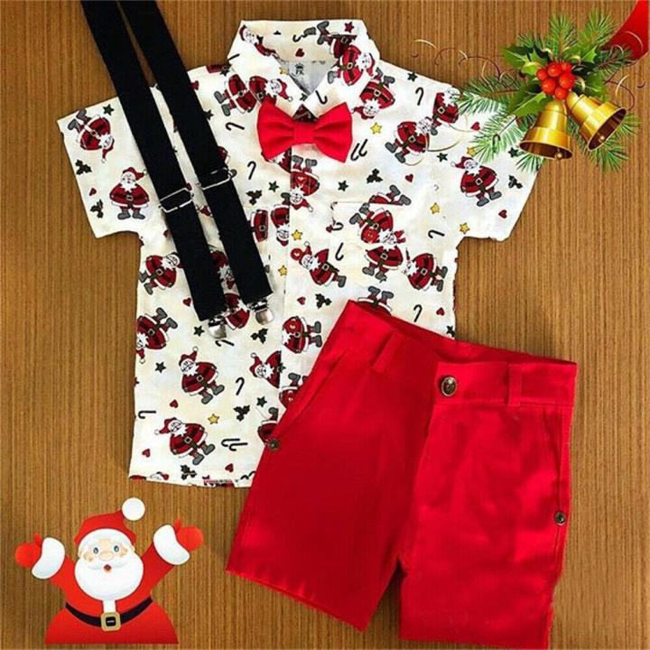 Baby Boys Kids Santa Shirt Tops+Pants Red Shorts Christmas XMAS Outfits Festival Sets