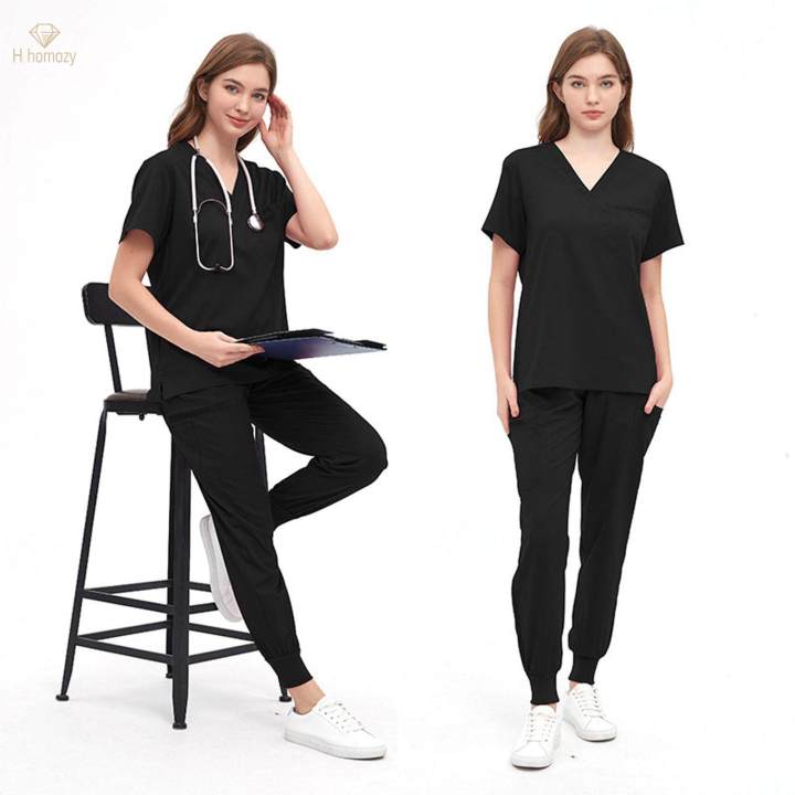 Womens%20Uniform%20Scrub%20Set%20Nurse%20Top%20and%20Joggers%20Pants%20Breathable%20Workwear%20-%20Image%202