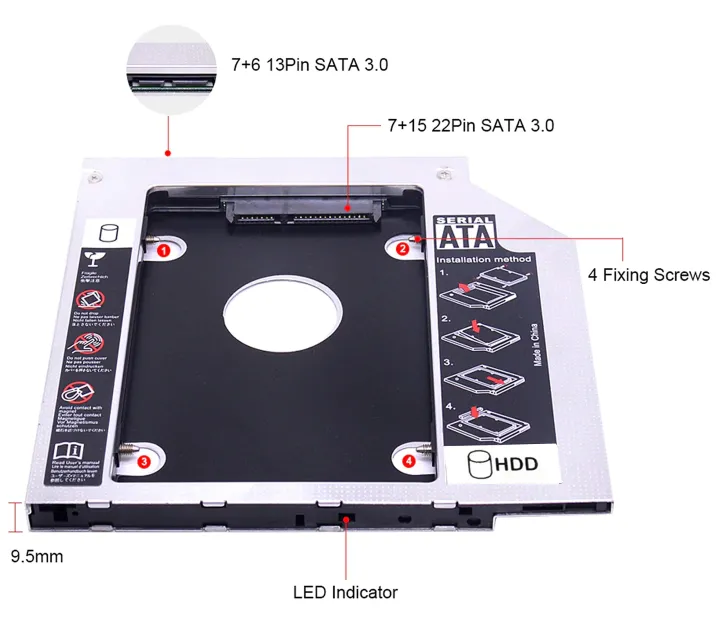 Universal%20Caddy%209.5mm%20SATA%20to%20SATA%202nd%20SSD%20HDD%20Hard%20Drive%20Caddy%20(Comparable%20Fit:%209mm)%20Support%20All%20Brand%20Laptop%20-%20Image%205