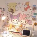 Sanrio Cartoon Poster Wall Stickers Girl Room Decoration Wall Stickers Hello Kitty Kuromi Cinnamoroll Bedroom Wall Decoration.