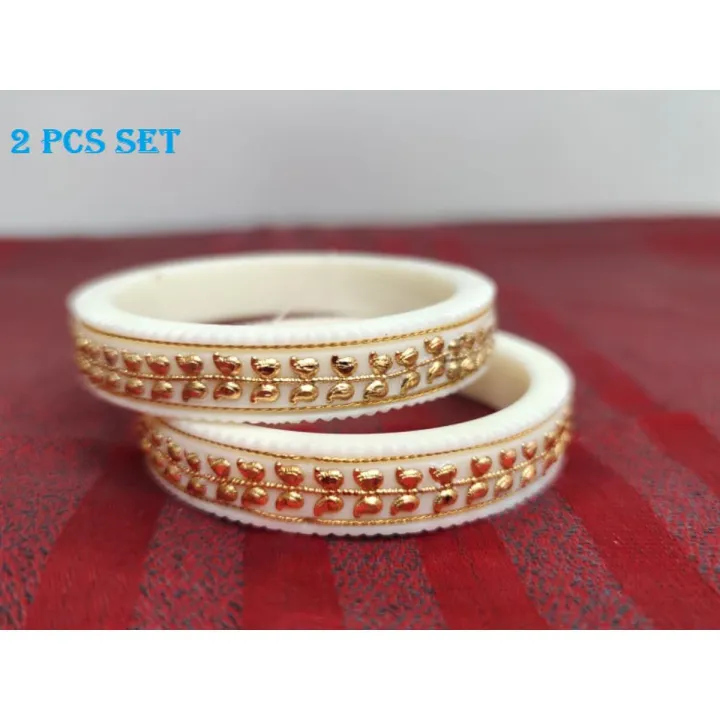 White & Red Latest Design Shakha Pola Bangles for Women , Party , Wedding , Anniversary , Durga Puja & All Time Use Shakha Bangles.