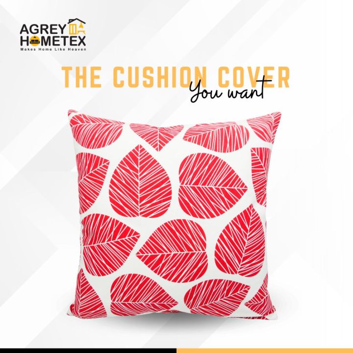 Cotton Cushion Cover, Red & White, (18"x18"), 1 Pcs