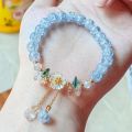 Korean New Sweet Daisy Flower Bracelet For Women Colorful Crystal Beaded Elastic Rope Bracelets Girl Party Wedding Jewelry Gifts.