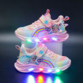 Girls' with lights 2024 Spring and Autumn New mesh breathable children's sports versatile girl princess shoes.