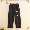 Autumn New Girls' High Waist Cat Printed Pocket Trousers. 