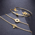 New Trendy Fashionable 4Pcs/ Set Women Simple Design Gold Plated Chain Bracelet for Girls Simple Stylish / Bracelets for Women. 