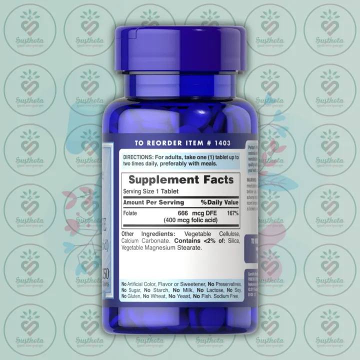 Puritan's%20Pride%20Folate%20%E2%80%93%20666mcg%20DFE%20(Folic%20Acid%20400mcg)%20%E2%80%93%20250%20Tablets%20%E2%80%93%20with%20Essential%20Folate%20%E2%80%93%20for%20Heart%20Health%20&%20Prenatal%20Support%20-%20Image%203