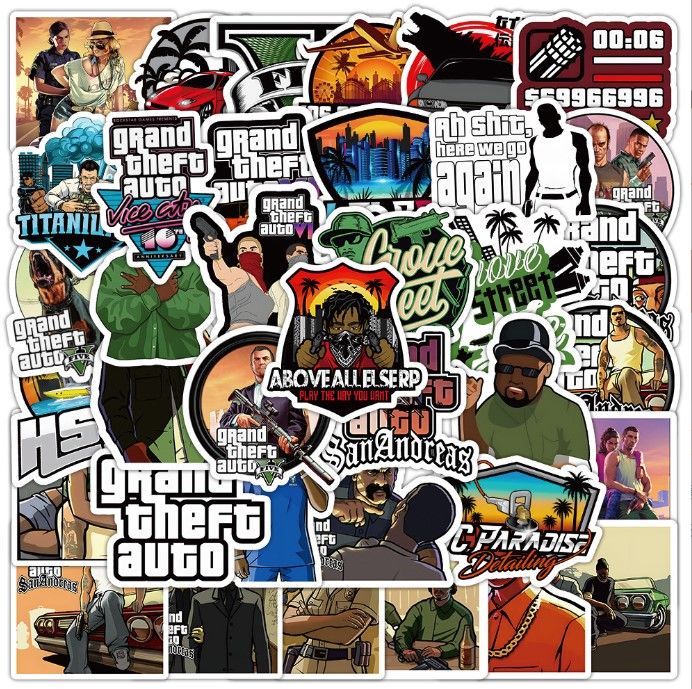 25Pcs/Pack Grand Theft Auto V GTA V PVC Waterproof Stickers For Luggage Skateboard Laptop Phone Guiter & Others
