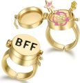 YILUOCD 2 Pcs Gold Color Spinner BFF Matching Rings Best Friend Open Rotate Ring Forever Friendship Cute Cartoon Anime Jewelry.