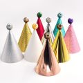 Cute Baby Birthday Party Cap Boys Girls Priness Paper Cone Hats with Pom Poms Caps Hat Glitter Birthday Headband Shower. 
