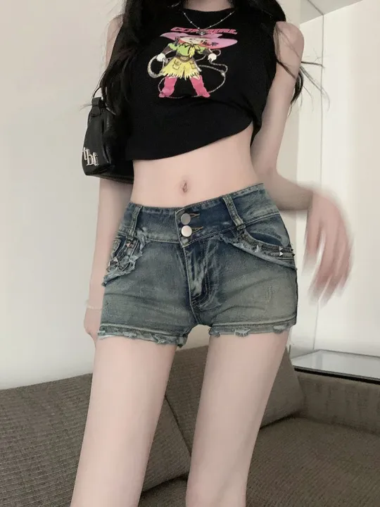 American%20Hot%20Girl%20Liu%20Ding%20Low%20Waist%20Denim%20Super%20Short%20Shorts%20Women's%20Summer%20New%20Slim%20Slimming%20Sheath%20Hot%20PantsinsTide%20-%20Image%207
