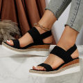 Stretch Fabric Knitted Wedge Sandals Women Back Elastic Band Platform Sandles Woman Super Size Summer Thick Sole Beach Sandalias.
