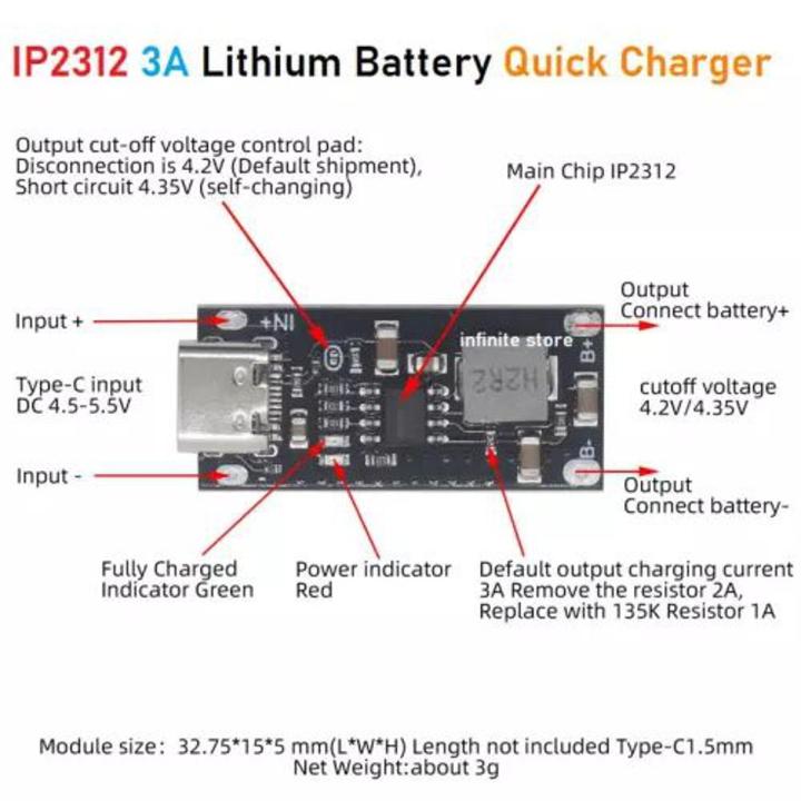 USB Type C 3A High Current IP2312 Polymer Ternary Lithium Battery Quick Fast Charging Board Charger