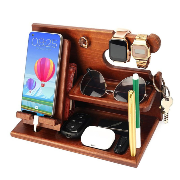 Wooden%20Bedside%20Wood%20Phone%20Docking%20Station%20Holder%20Wallet%20Watch%20Stander%20Storage%20Rack%20Key%20Sunglasses%20Organizers%20For%20Iphone%20Huiye%20-%20Image%204