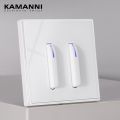KAMANNI Luxury Light Switch LED Indicator Crystal Tempered Glass Piano Key Model design White Push Botton Wall Switches 220V New. 