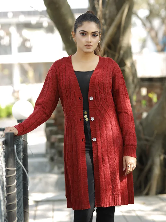 Women's%20Fashionable%20Diamond%20Cable%20Design%20%20Long%20Sweater%20-%20Image%204